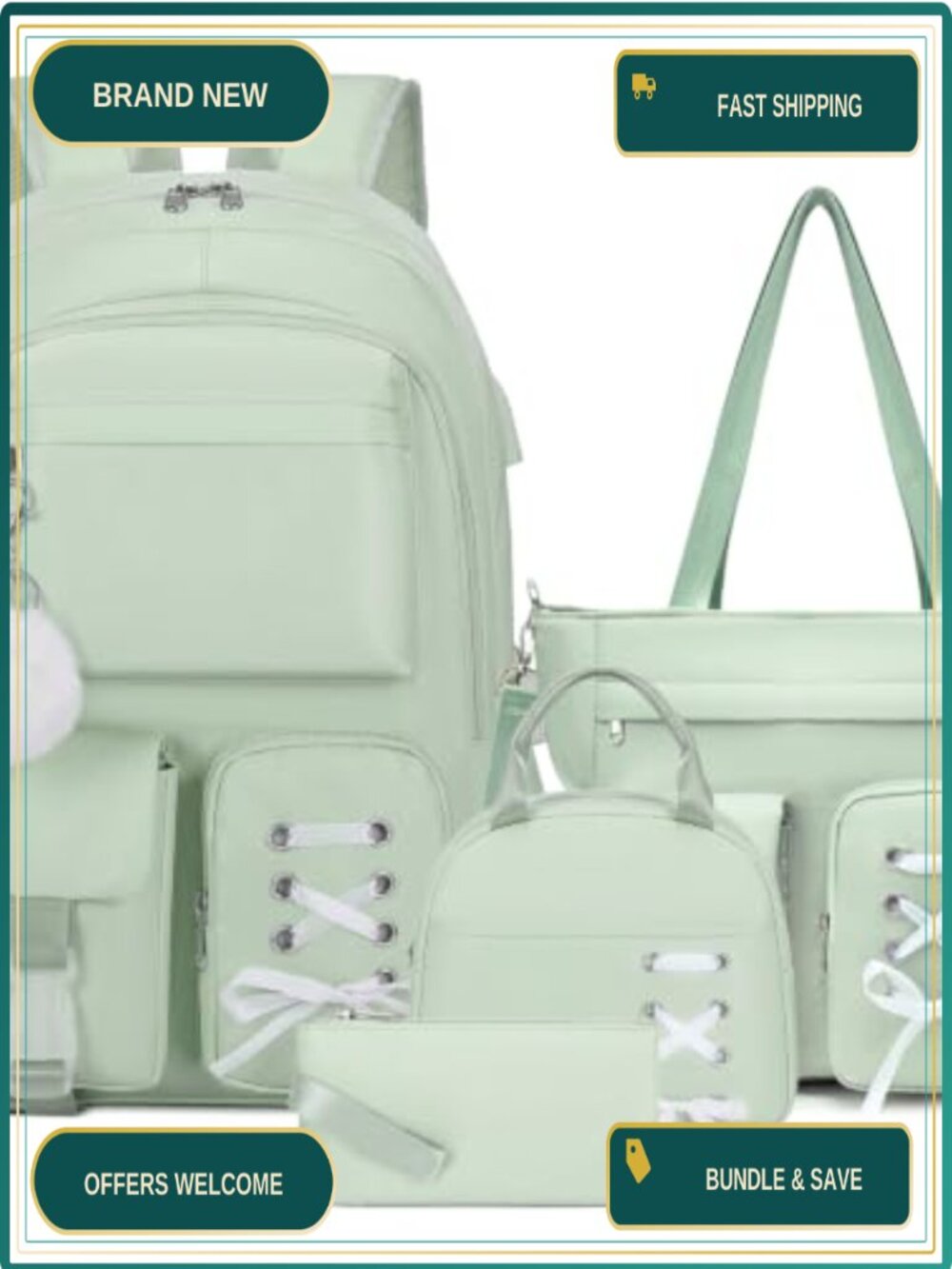 4PC Backpack Set with Lunch Bag & Crossbody for Teen Girls School Travel